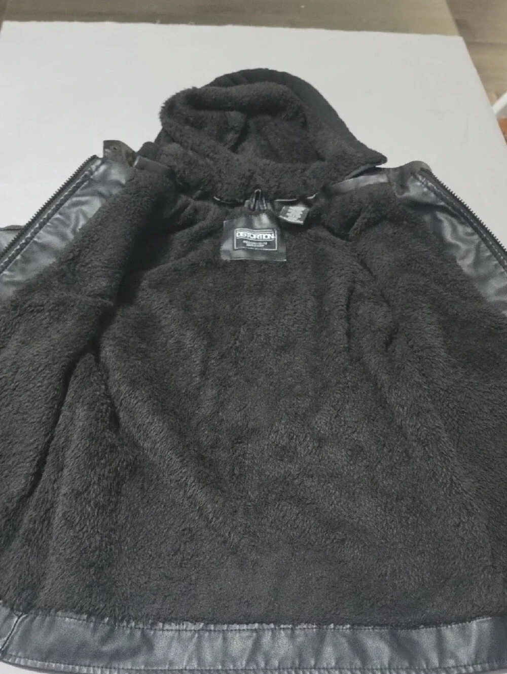 Kids Black Hooded Faux Leather Puffer Jacket